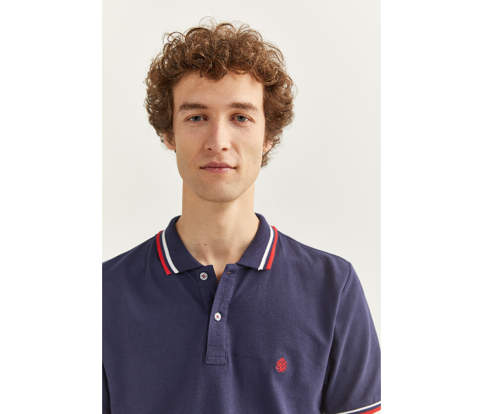 Springfield SS20 Basic Slim Fit Polo T-Shirt With Tipping Large For Men - Navy - Zoom Image 2