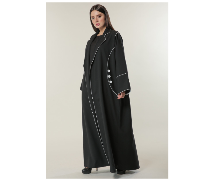 Moistreet Medium Black Abaya with White Pipin and Buttons Detailing - Zoom Image 1