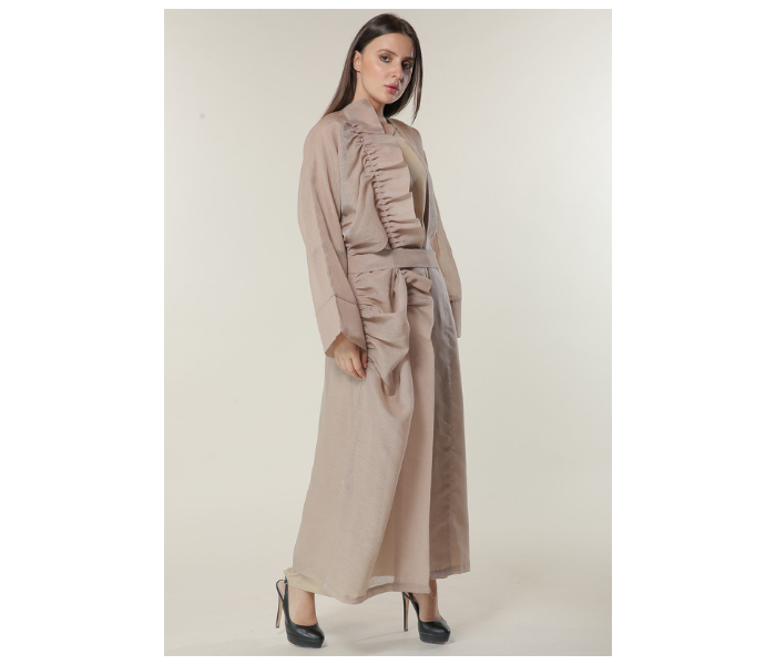 Moistreet Medium Organza Abaya Set with Beige Under Abaya - Zoom Image 2