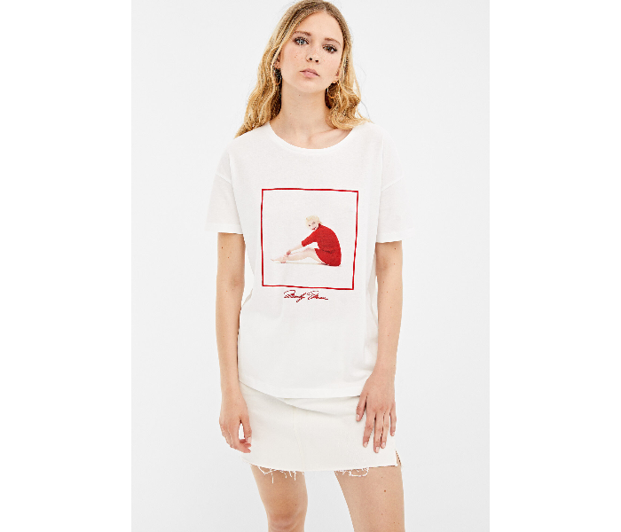 Springfield Short Sleeve Printed T-Shirt Small For Women - White and Red - Zoom Image 3