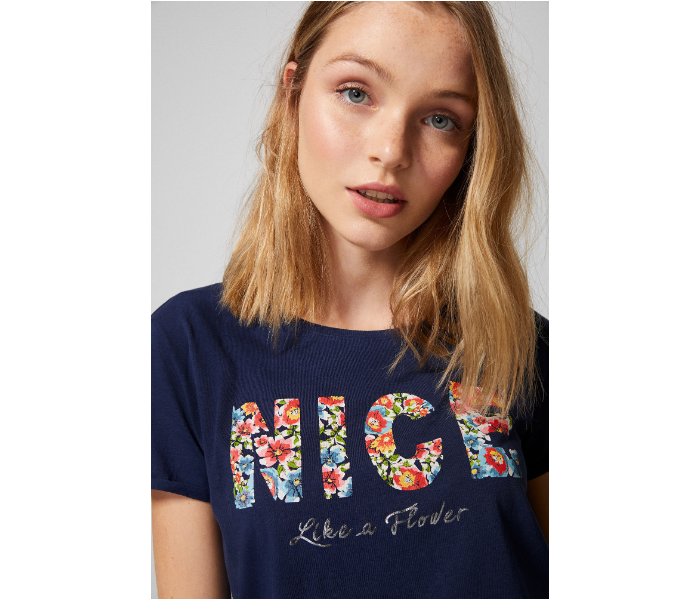 Springfield AW18 Short Sleeve Printed T-Shirt Small For Women - Navy - Zoom Image 2