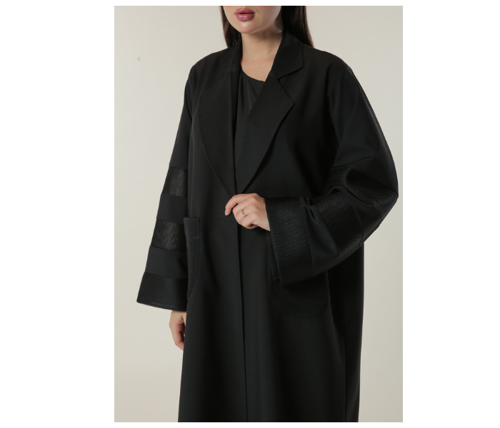 Moistreet Large Black Jaquard Coat Style Abaya - Zoom Image 3