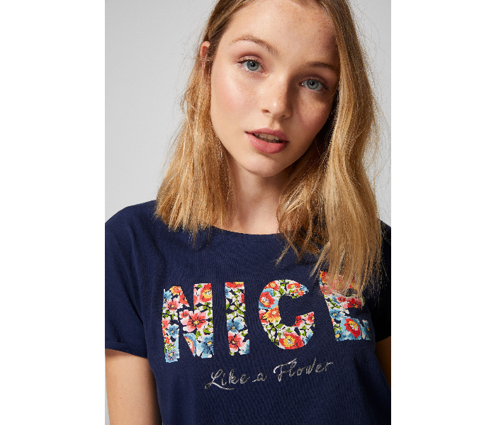 Springfield AW18 Short Sleeve Printed T-Shirt X-Small For Women - Navy - Zoom Image 2