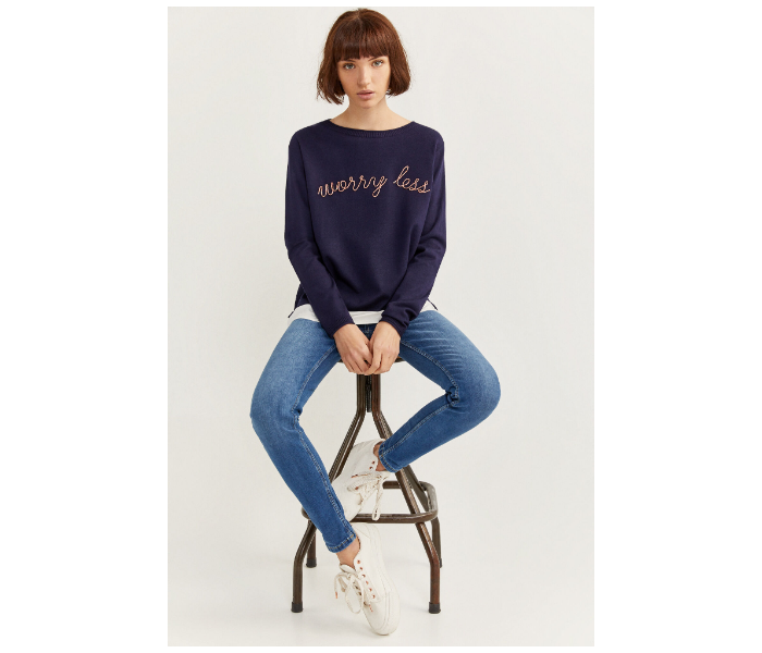 Springfield S20 Long Sleeve Knitwear Large For Women – Dark Blue - Zoom Image 1