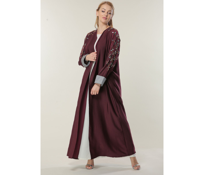 Moisteert Medium Maroon Abaya with Handwork - Zoom Image 1