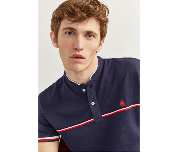 Springfield SS20 Basic Solid Slim Fit Polo T-Shirt With Double Mandarin Collar Medium For Men – Navy Blue - Zoom Image 2