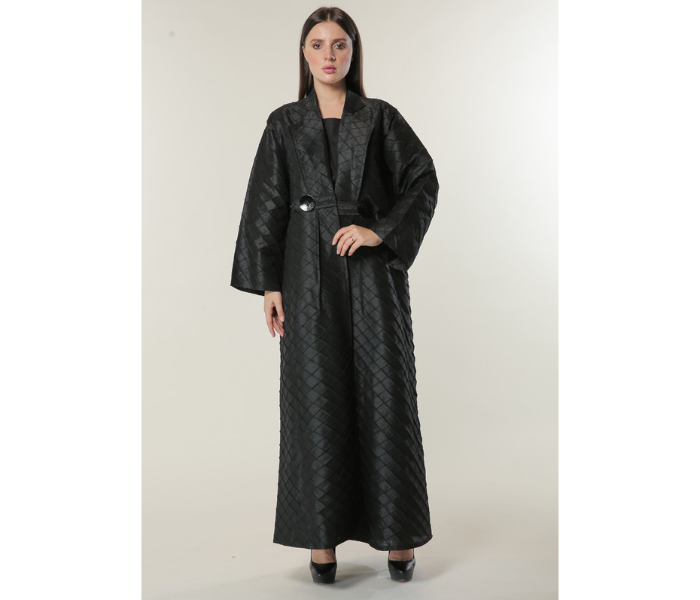 Moistreet Small Black Jaquard Coat Style Abaya - Zoom Image 2