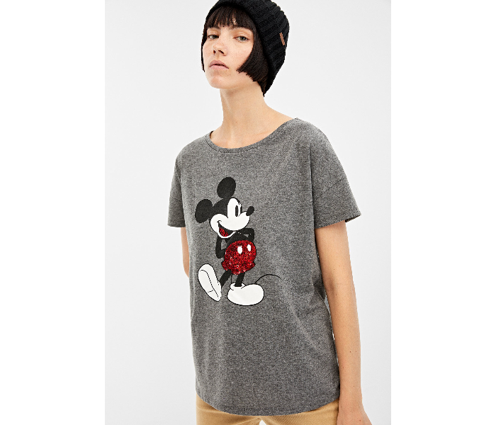 Springfield Short Sleeve Micky Printed T-Shirt Small For Women - Grey - Zoom Image 3