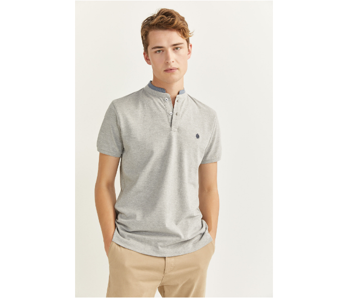 Springfield SS20 Basic Solid Slim Fit Polo T-Shirt With Double Mandarin Collar X-Small For Men – Light Grey - Zoom Image 2