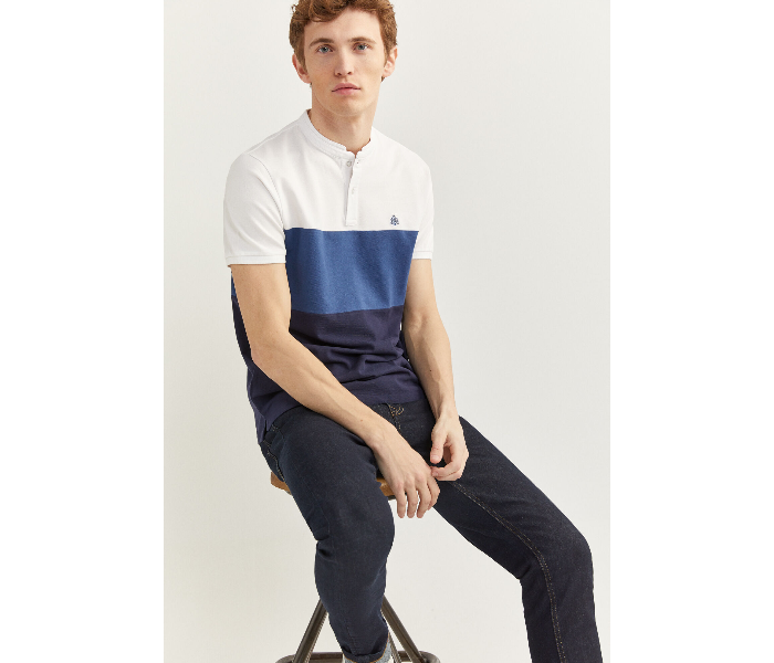 Springfield SS20 Basic Slim Fit Block Polo T-Shirt X-Small For Men - White and Blue - Zoom Image 3