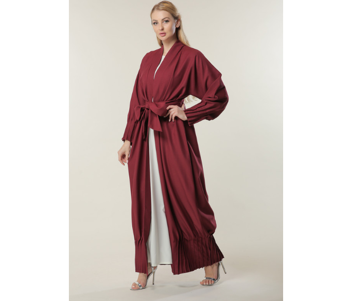 Moistreet Large Maroon Abaya with Pleated Hem and Sleeves - Zoom Image 2