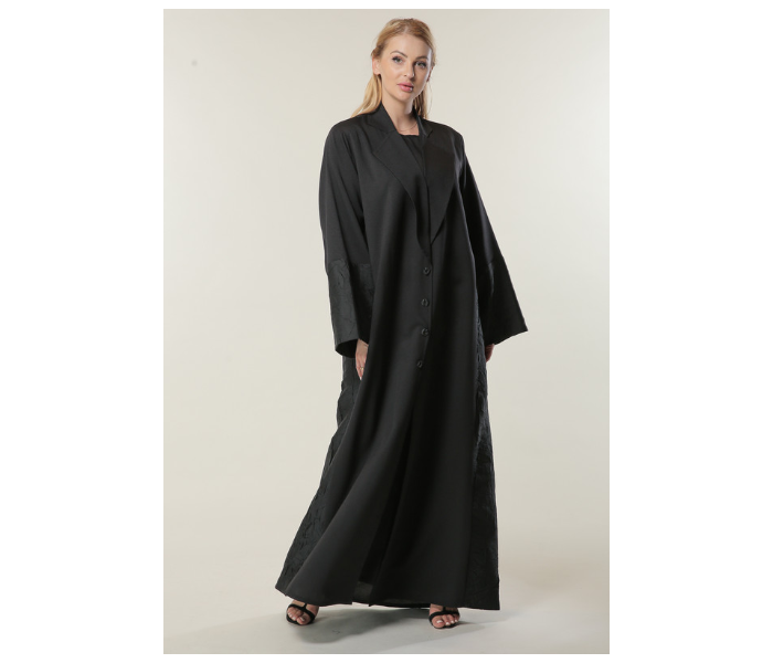 Moistreet Small Black Abaya with Jaquard Panelll - Zoom Image 1