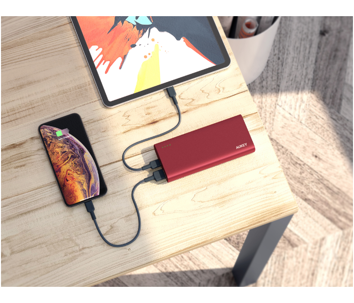 Aukey XD13R 20000mAh Aluminium USB-C Power Bank with Quick Charge 3.0 1 x USB-A to USB-C Cable - Red - Zoom Image 2