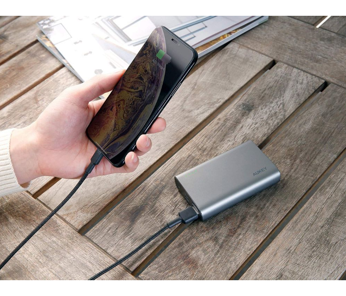 Aukey XD12G 10000mAh Aluminium USB-C Power Bank Quick Charge 3.0 1 x USB-A to USB-C Cable - Gray - Zoom Image 2