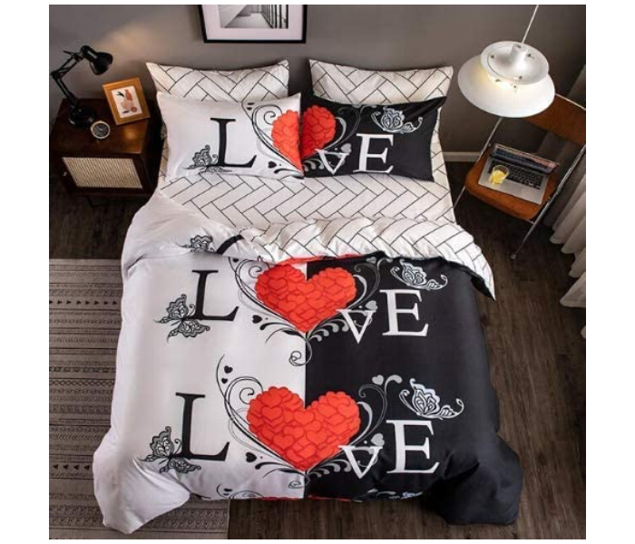 Red Heart Highlight 6 Pieces High Quality Cotton Double Size Bed Sheet with Quilt Cover and Pillow Case – Black and White - Zoom Image 1