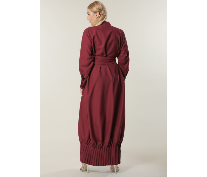 Moistreet Extra Small Maroon Abaya with Pleated Hem and Sleeves - Zoom Image 3