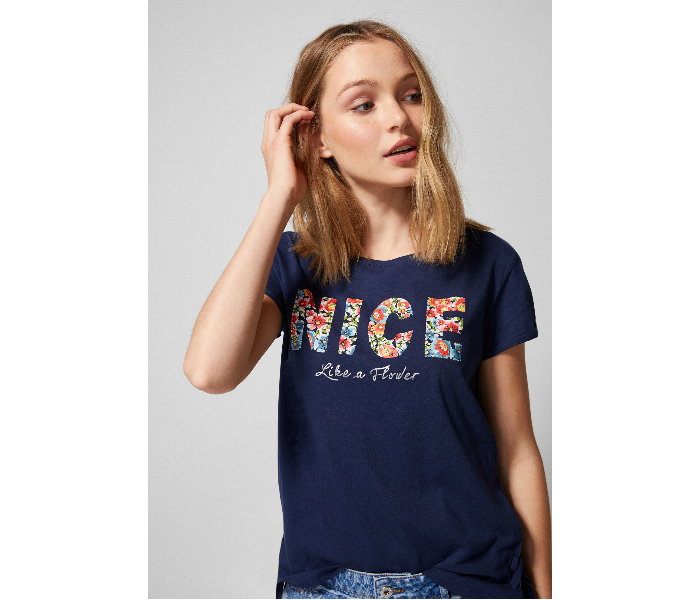 Springfield AW18 Short Sleeve Printed T-Shirt X-Small For Women - Navy - Zoom Image 1