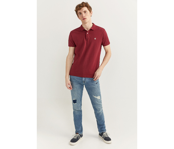 Springfield SS20 Basic Solid Slim Fit Polo T-Shirt X-Large For Men - Maroon - Zoom Image 3