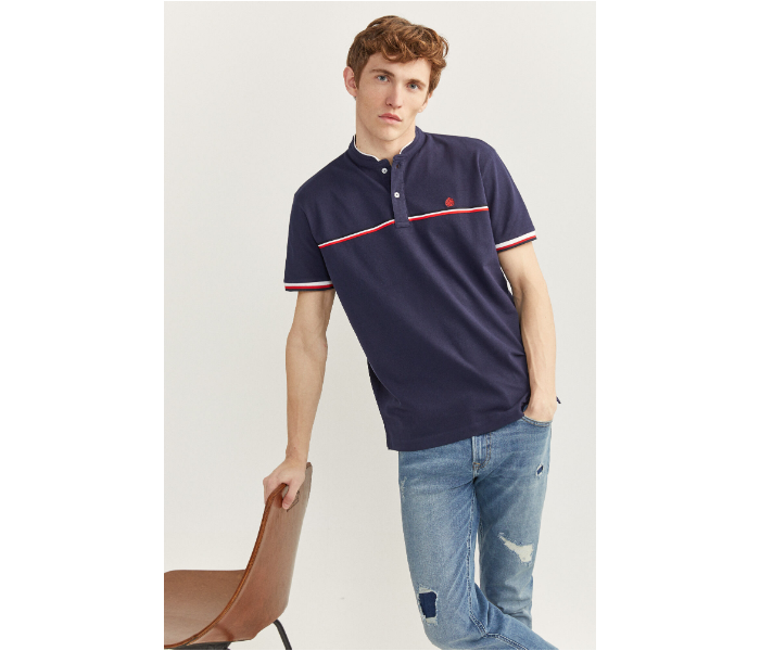 Springfield SS20 Basic Solid Slim Fit Polo T-Shirt With Double Mandarin Collar XX-Large For Men – Navy Blue - Zoom Image 1