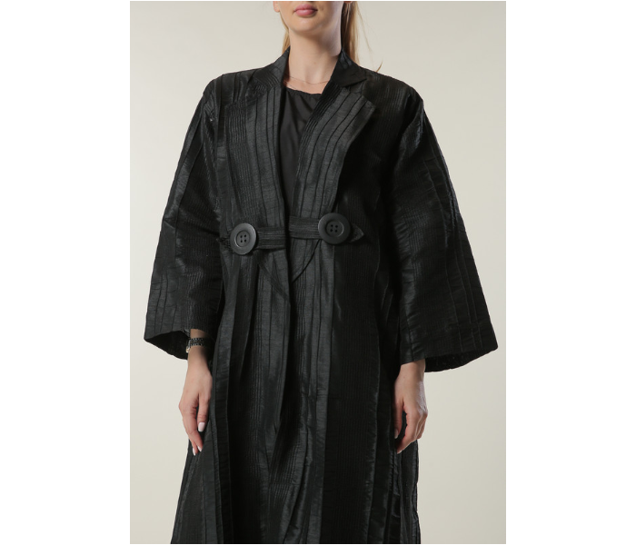 Moistreet Extra Large Jaquard Coat Style Abaya - Black - Zoom Image 4