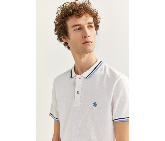 Springfield SS20 Basic Slim Fit Polo T-Shirt With Tipping  Medium For Men - White - Zoom Image 2