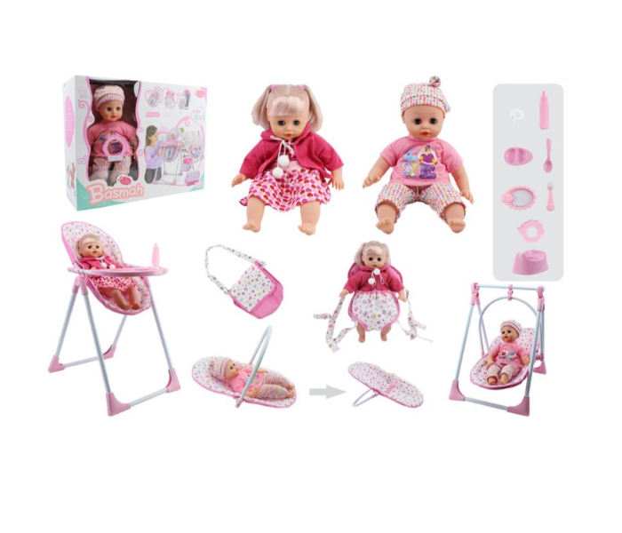 Basmah 14 Inch Girl Doll Set With Sound - Pink - Zoom Image 2