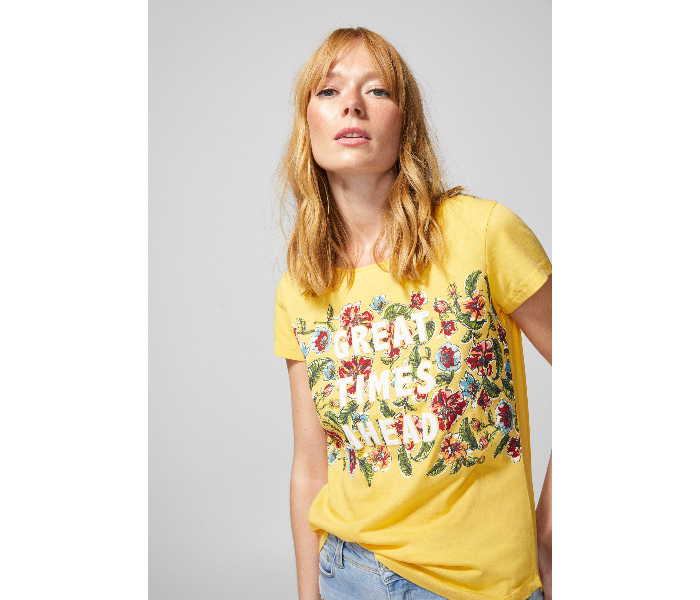 Springfield AW18 Short Sleeve Printed T-Shirt X-Small For Women - Yellow - Zoom Image 1