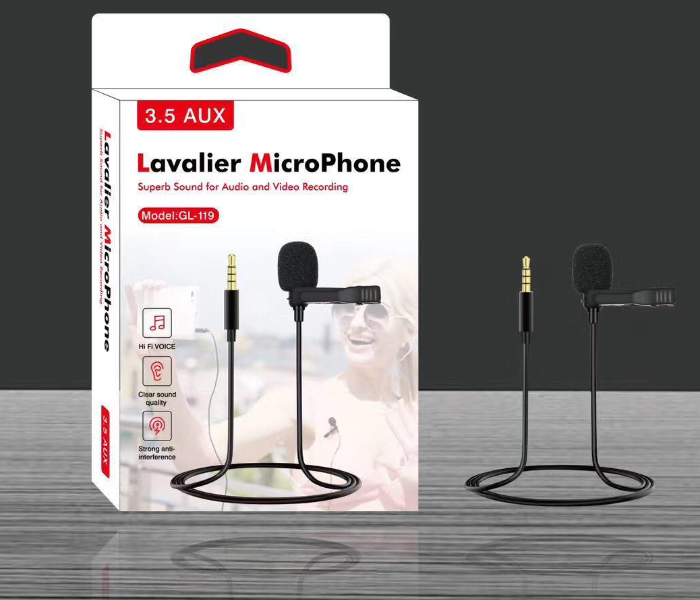 GL-119 Tiktok3.5 AUX Microphone Micro-Cravate Mic Lavalier Single Mic -Black - Zoom Image