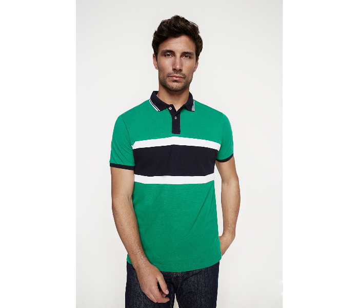 Springfield AW18 Polo Fancy T-Shirt Medium For Men - Green And Black - Zoom Image 1