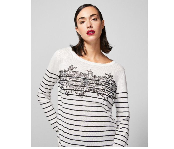 Springfield AW18 Long Sleeve Knitwear Large For Women - Black And White - Zoom Image 2