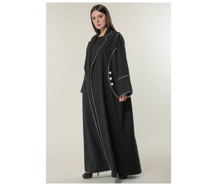 Moistreet Double XL Black Abaya with White Pipin and Buttons Detailing - Zoom Image 1