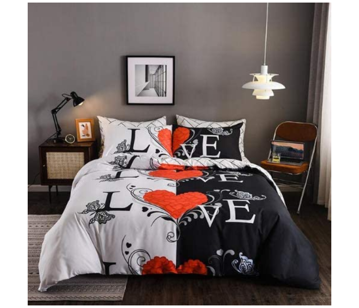 Red Heart Highlight 6 Pieces High Quality Cotton Double Size Bed Sheet with Quilt Cover and Pillow Case – Black and White - Zoom Image 2