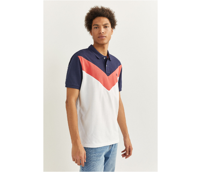 Springfield SS20 Basic Solid Slim Fit Polo T-Shirt Small For Men – Navy and White - Zoom Image 2