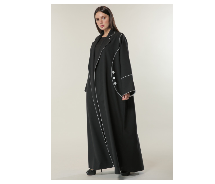 Moistreet Extra Large Black Abaya with White Pipin and Buttons Detailing - Zoom Image 1