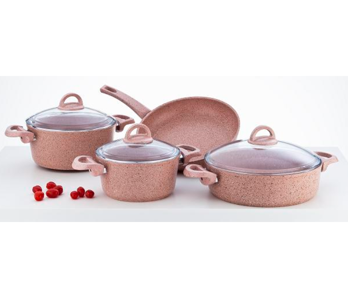 7 Piece Golden Pink Granite Cookware Set