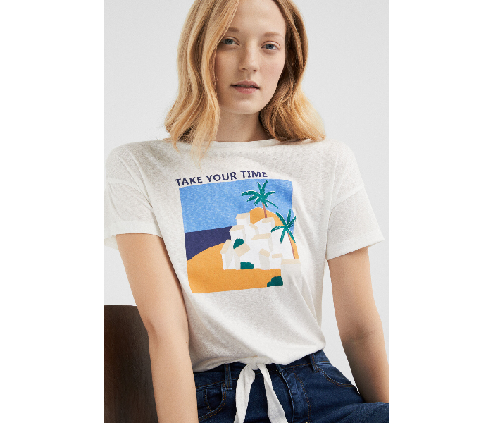 Springfield SS19 Short Sleeve Fancy T-Shirt X-Large For Women - Light Cream - Zoom Image 3