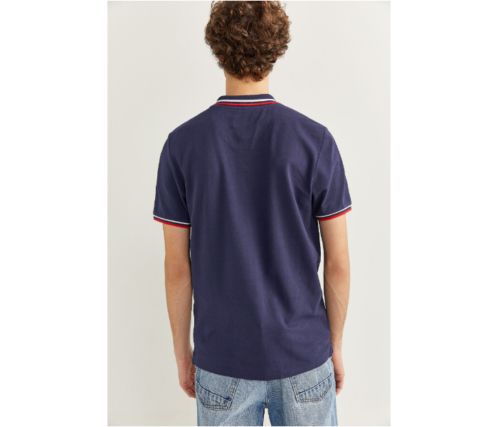 Springfield SS20 Basic Slim Fit Polo T-Shirt With Tipping Large For Men - Navy - Zoom Image 4