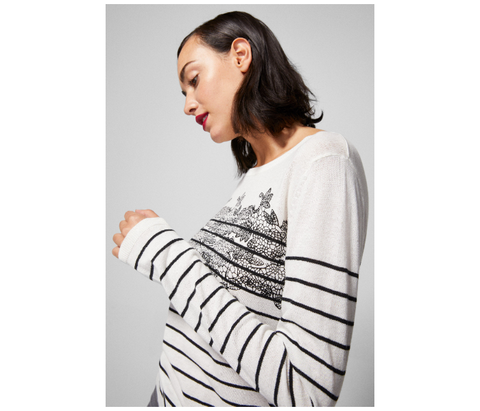 Springfield AW18 Long Sleeve Knitwear Large For Women - Black And White - Zoom Image 1