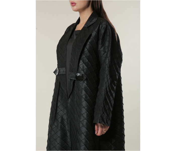 Moistreet Small Black Jaquard Coat Style Abaya - Zoom Image 4