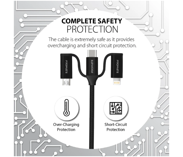 Promate 6in1 Hybrid Multi Connector Cable - Black - Zoom Image 4