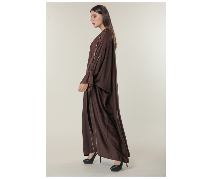 Moistreet Extra Small Brown Abaya with Contrast Threadwork - Zoom Image 2