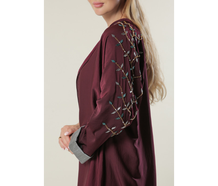 Moisteert Extra Small Maroon Abaya with Handwork - Zoom Image 4