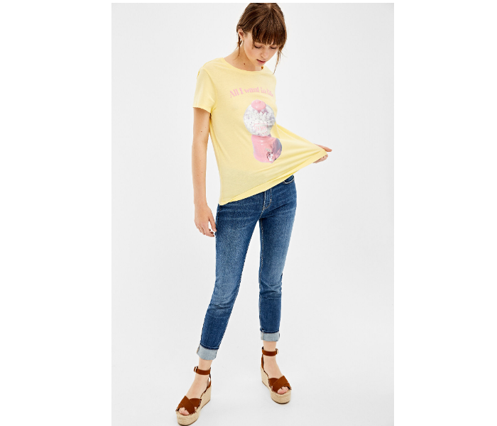 Springfield AW19 Short Sleeve Fancy T-Shirt Large For Women - Yellow - Zoom Image 1