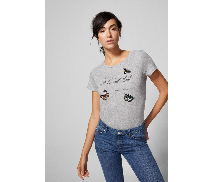 Springfield AW18 Short Sleeve Printed T-Shirt Large For Women - Grey - Zoom Image 2