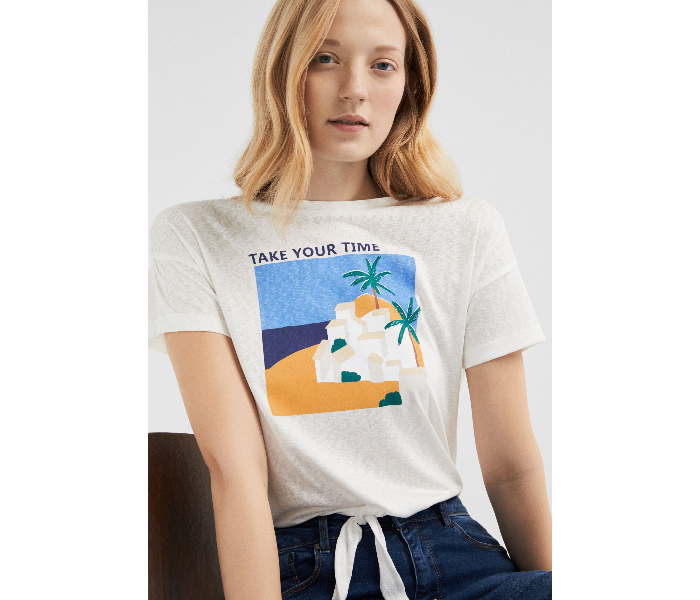 Springfield SS19 Short Sleeve Fancy T-Shirt Small For Women - Light Cream - Zoom Image 3