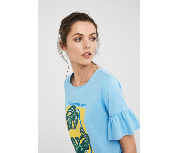 Springfield SS19 Short Sleeve Printed T-Shirt Medium For Women - Blue - Zoom Image 3