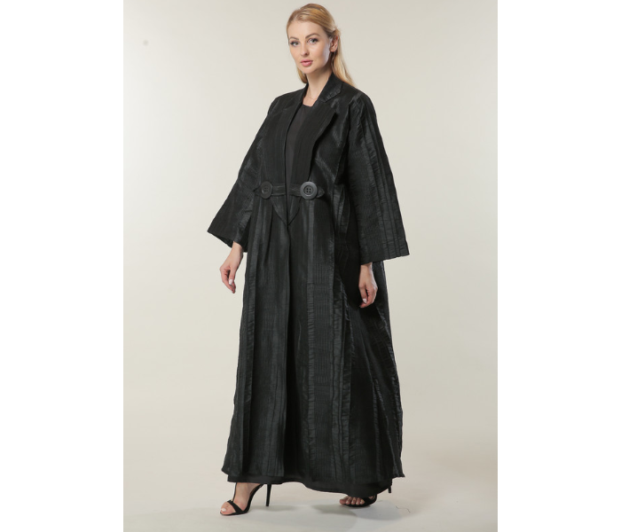 Moistreet Large Jaquard Coat Style Abaya - Black - Zoom Image 2