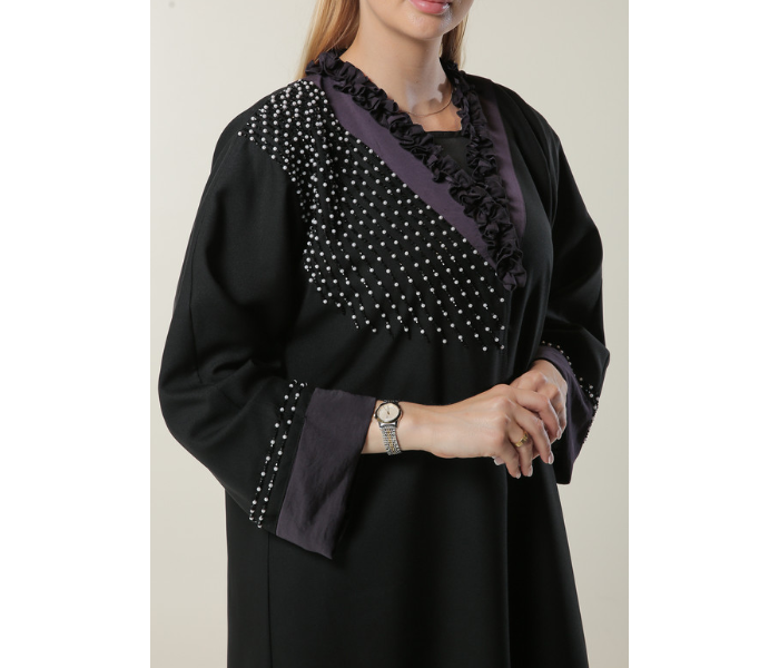 Moistreet Small Black Abaya with Pleated Collar and Hand Embroidery - Zoom Image 4