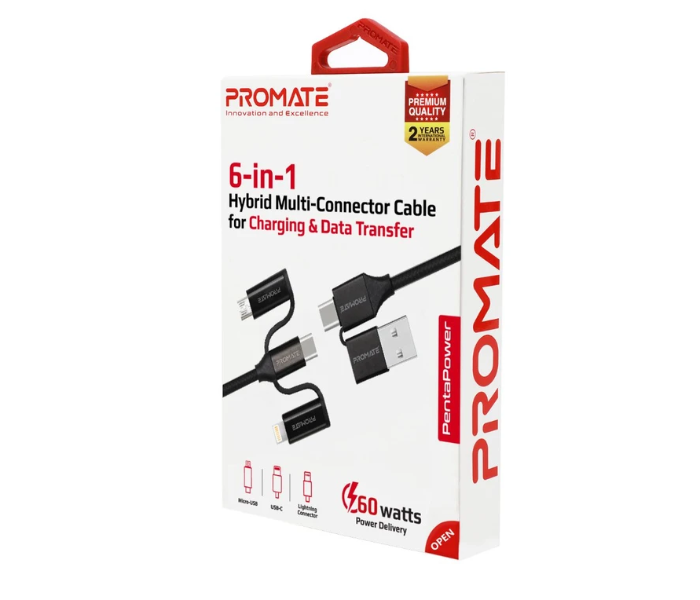 Promate 6 In 1 Hybrid Multi Connector Cable - Black - Zoom Image 6