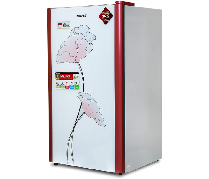 Geepas GRF1807PTE 180 Litres Defrost Single Door Refrigerator - White and Red - Zoom Image 1